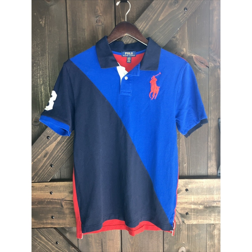 Polo Ralph Lauren Boy's Blk Blue Large Pony #3 Diagonal Stripe Polo Xl 18-20
